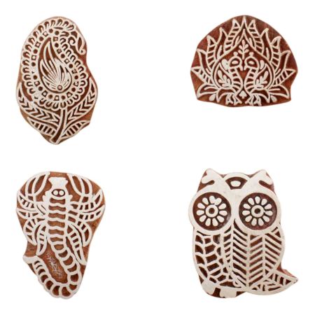 Set of 4 Piece New Mix Wooden Printing Block